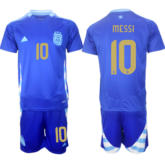 Men's Argentina #10 Lionel Messi Blue 2024-25 Away SoccerJersey Suit